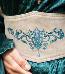 Fux suede corset belt with floral embroidery and cotton lining
